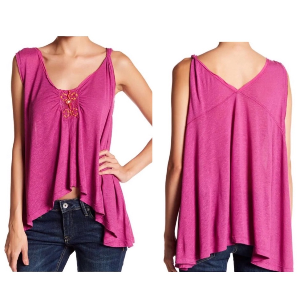 Free People Pink New Vibes Boho Tank Cami Top S NEW